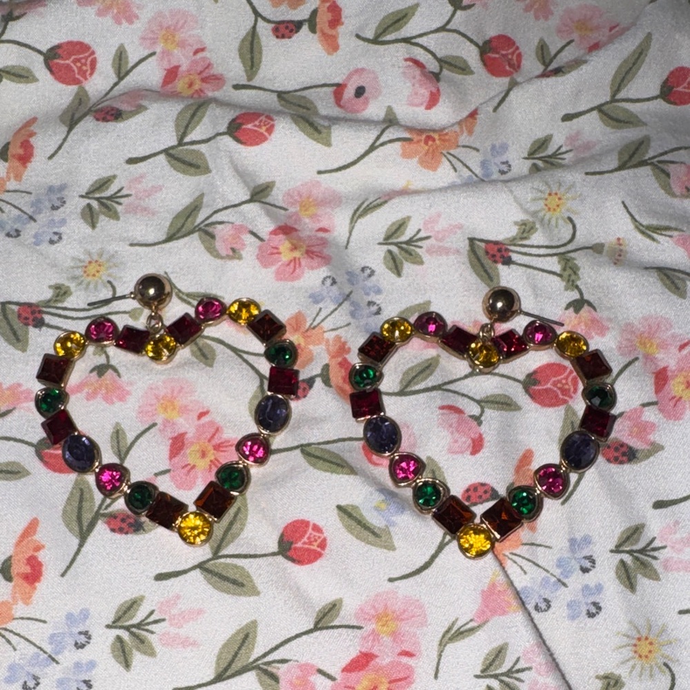 Colorful Heart-Shaped Gemstone Earrings